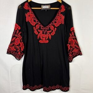 VTG Collection Women Embroider Mini Dress ¾ Sleeve Sz L Holidays Party Cocktail
